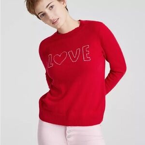 Charter Club Love Embroidered Red Cashmere Sweater Sz 1X